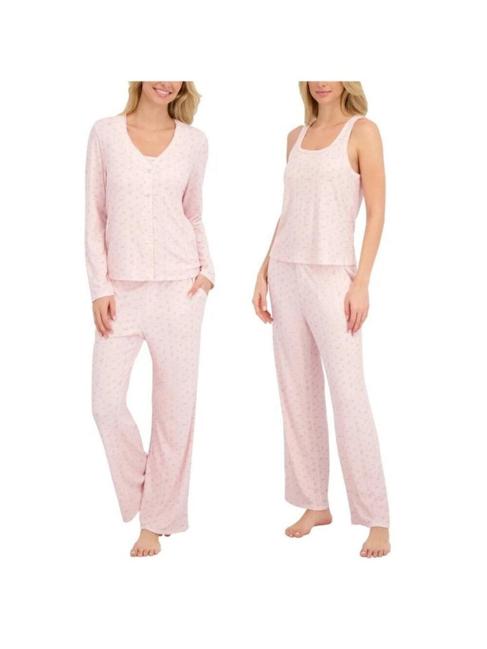 NWOT Live 2 Lounge Women's L 3-Piece Floral Pajama Set Light Pink  B1433